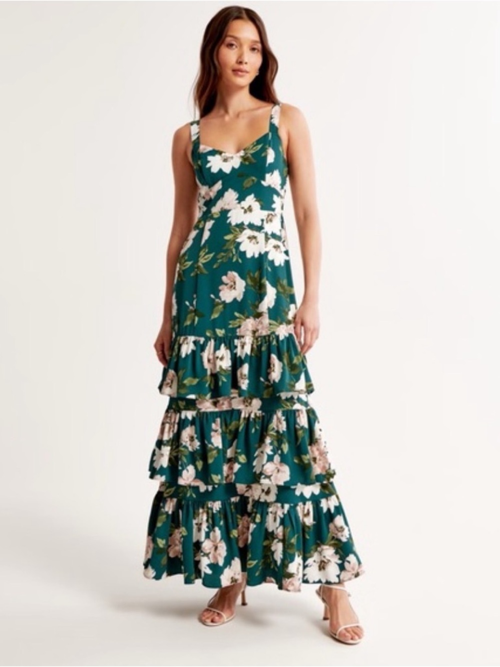 Abercrombie & Fitch Teal Floral Tiered Maxi Dress